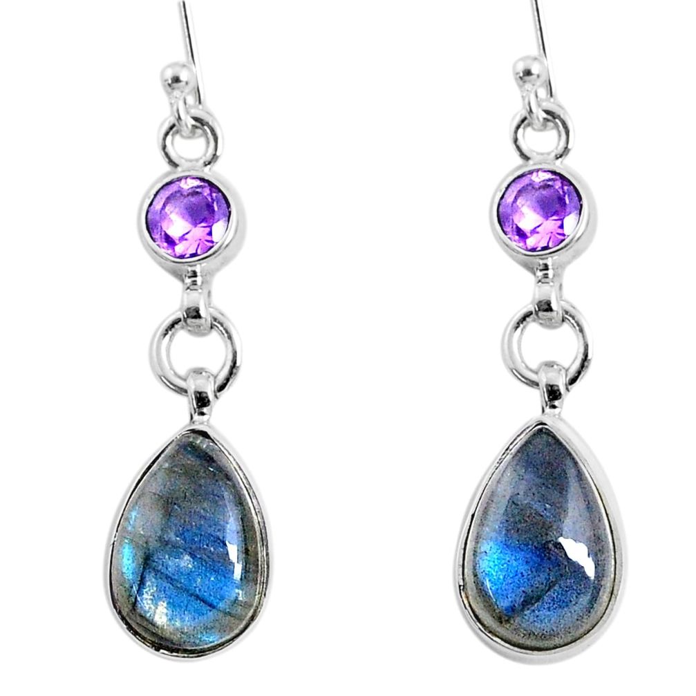 925 silver 10.76cts natural blue labradorite amethyst dangle earrings r66485