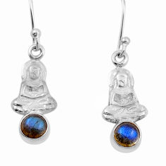 925 silver 1.74cts natural blue labradorite round buddha charm earrings n28188