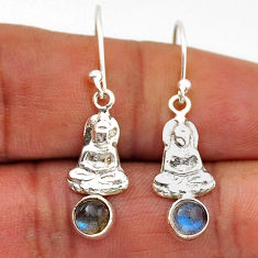 925 silver 1.85cts natural blue labradorite round buddha charm earrings n28908