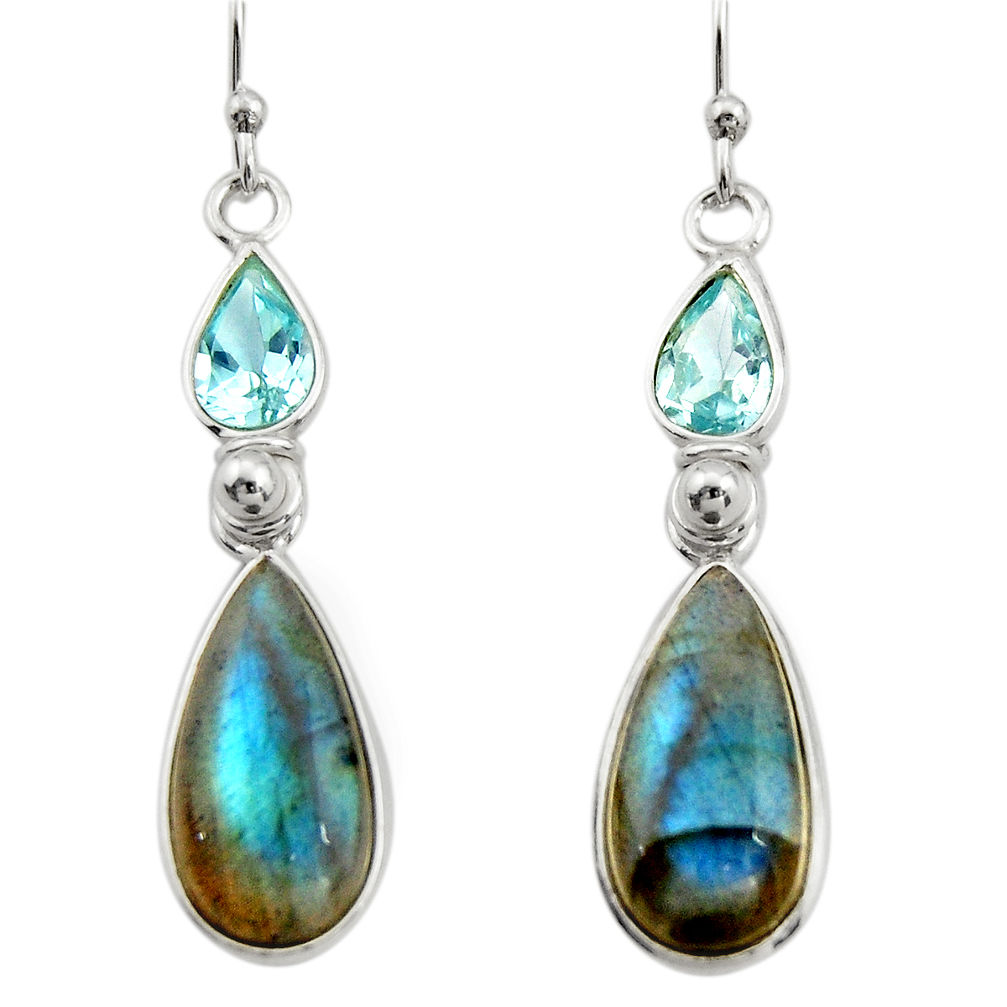 925 silver 11.93cts natural blue labradorite topaz dangle earrings r21679