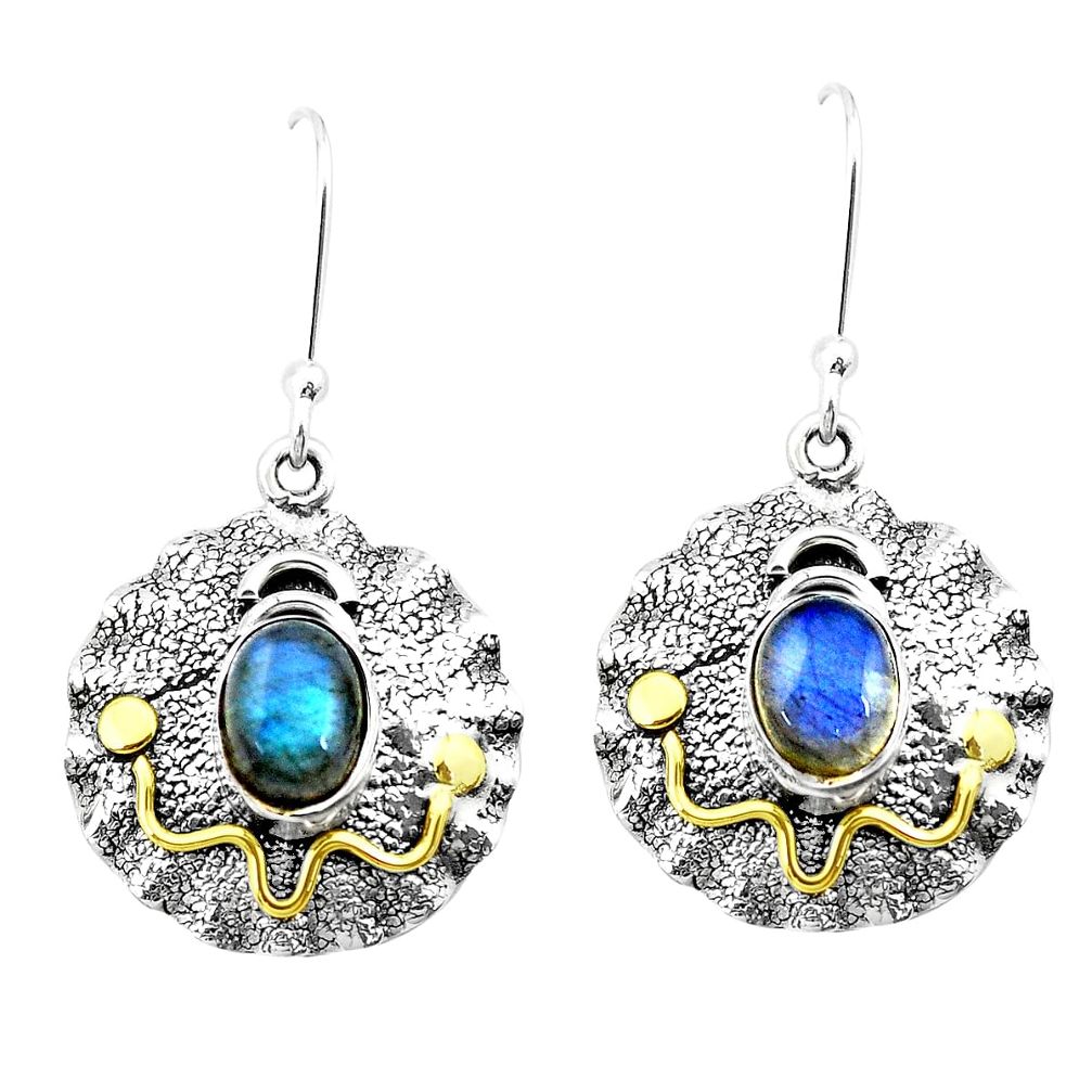 925 silver 4.82cts natural blue labradorite two tone dangle earrings p21697