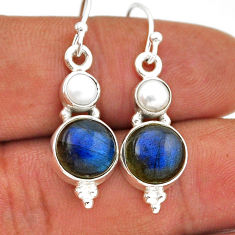 925 silver 8.73cts natural blue labradorite white pearl dangle earrings n42715