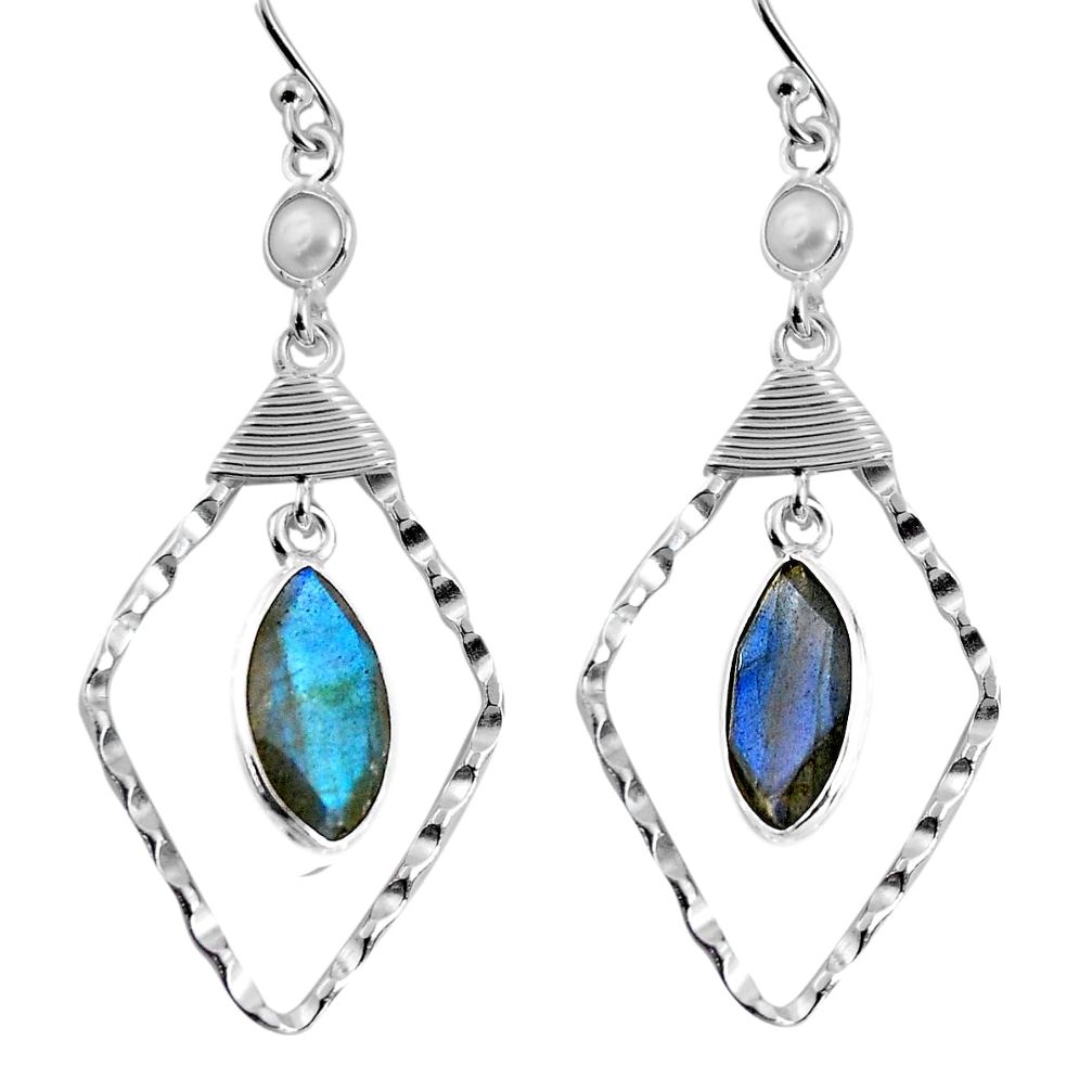cts natural blue labradorite white pearl dangle earrings p91556