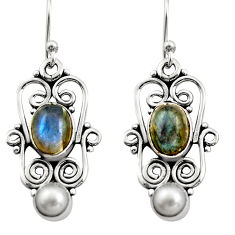 925 silver 5.07cts natural blue labradorite white pearl dangle earrings r21691