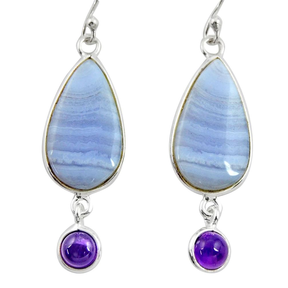 925 silver 14.08cts natural blue lace agate amethyst dangle earrings r28930