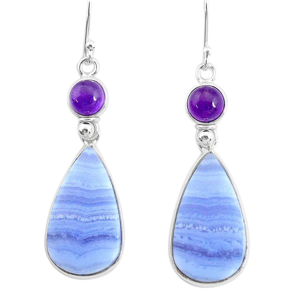 925 silver 19.12cts natural blue lace agate amethyst dangle earrings r86797