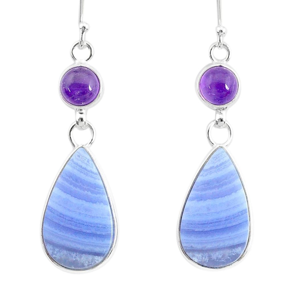 925 silver 17.72cts natural blue lace agate amethyst dangle earrings r86805