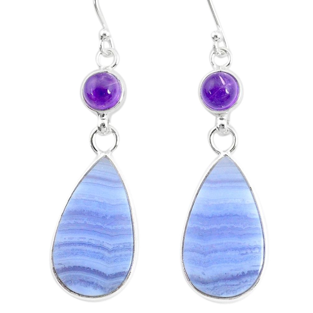 925 silver 16.68cts natural blue lace agate amethyst dangle earrings r86815