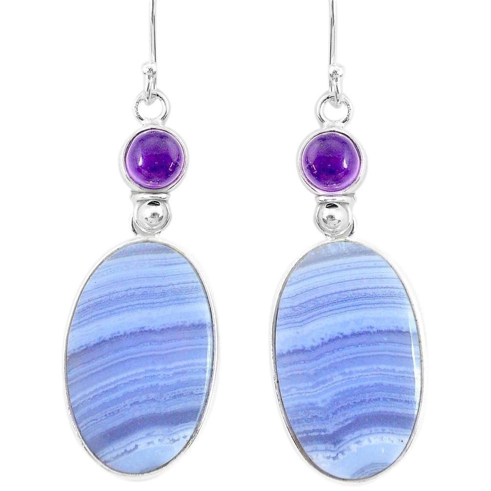 925 silver 23.94cts natural blue lace agate amethyst dangle earrings r86819