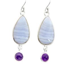 925 silver 14.78cts natural blue lace agate amethyst dangle earrings y2509