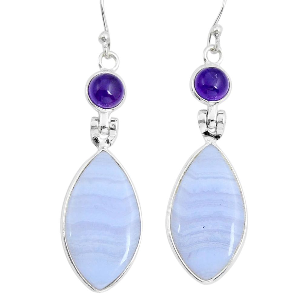 925 silver 14.25cts natural blue lace agate amethyst dangle earrings y8183