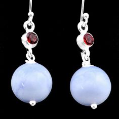 925 silver 19.95cts natural blue lace agate red garnet dangle earrings u34754