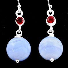 925 silver 19.89cts natural blue lace agate red garnet dangle earrings u34759