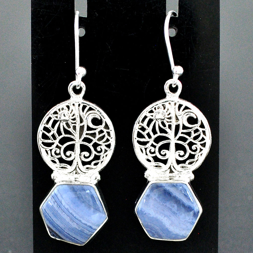 925 silver 10.01cts natural blue lace agate tree of life earrings r96810