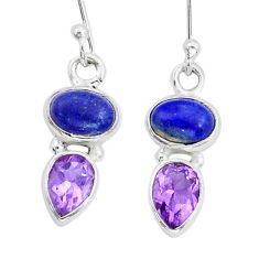 925 silver 5.92cts natural blue lapis lazuli amethyst dangle earrings u90507