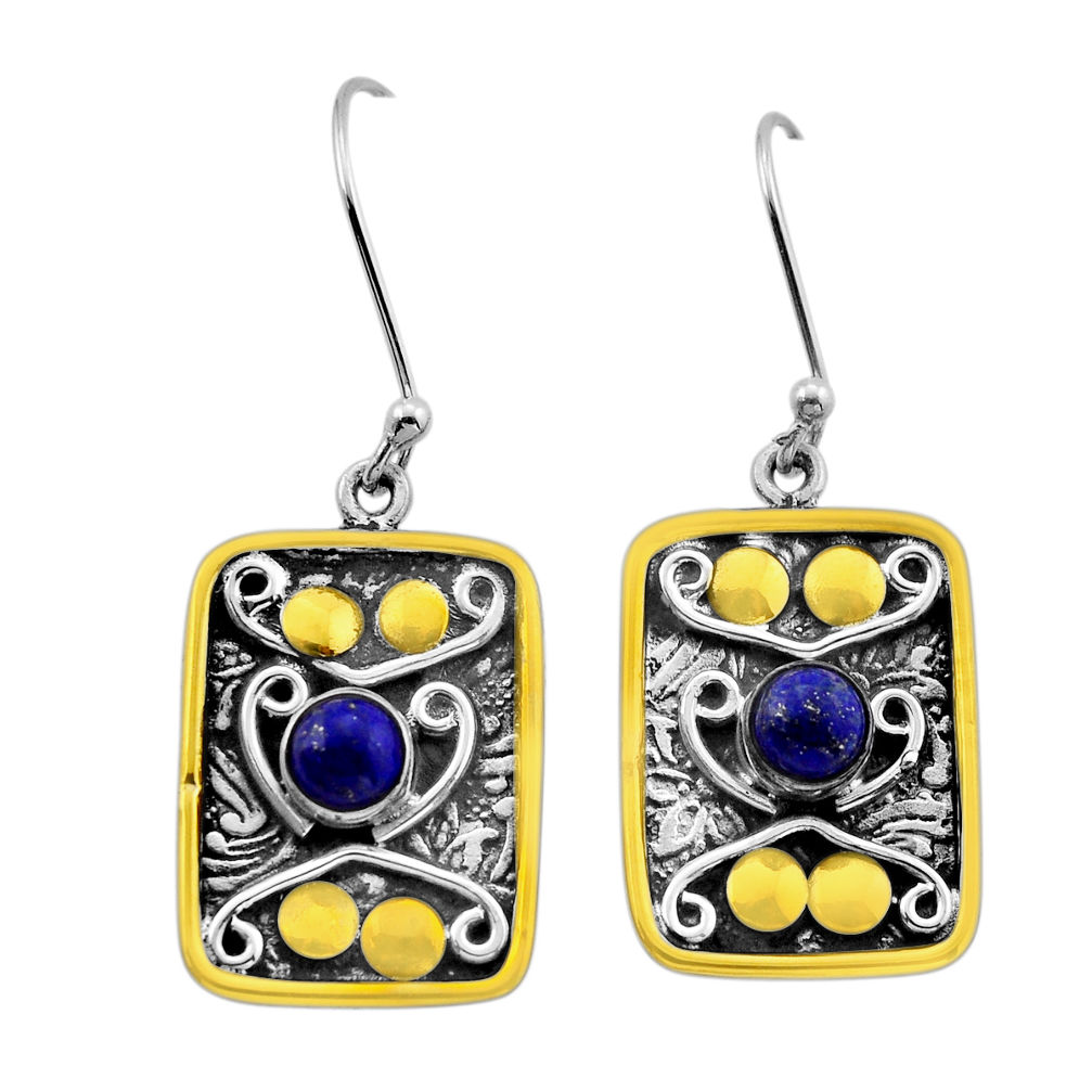 925 silver 1.83cts natural blue lapis lazuli gold dangle earrings jewelry n51018