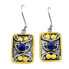 925 silver 1.83cts natural blue lapis lazuli gold dangle earrings jewelry n51018
