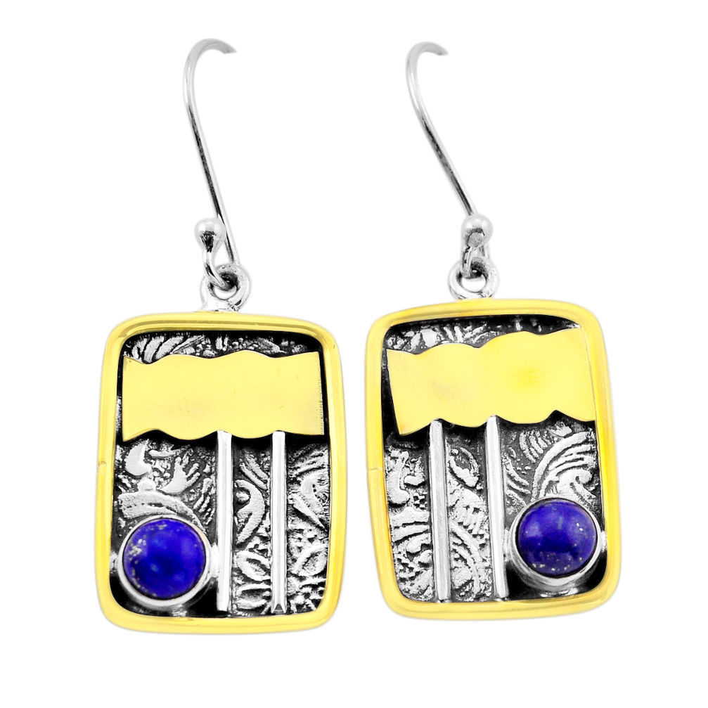 925 silver 1.95cts natural blue lapis lazuli gold dangle earrings jewelry n51032