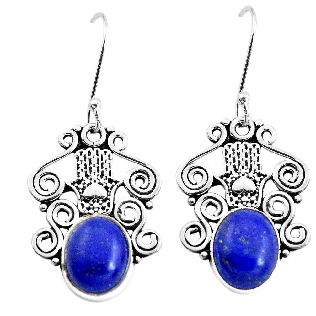 925 silver 8.23cts natural blue lapis lazuli hand of god hamsa earrings p41471