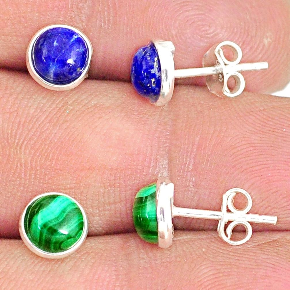 925 silver 6.60cts natural blue lapis lazuli malachite stud earrings r81635