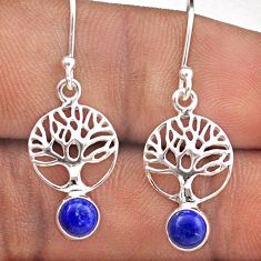925 silver 1.66cts natural blue lapis lazuli tree of life earrings t88684