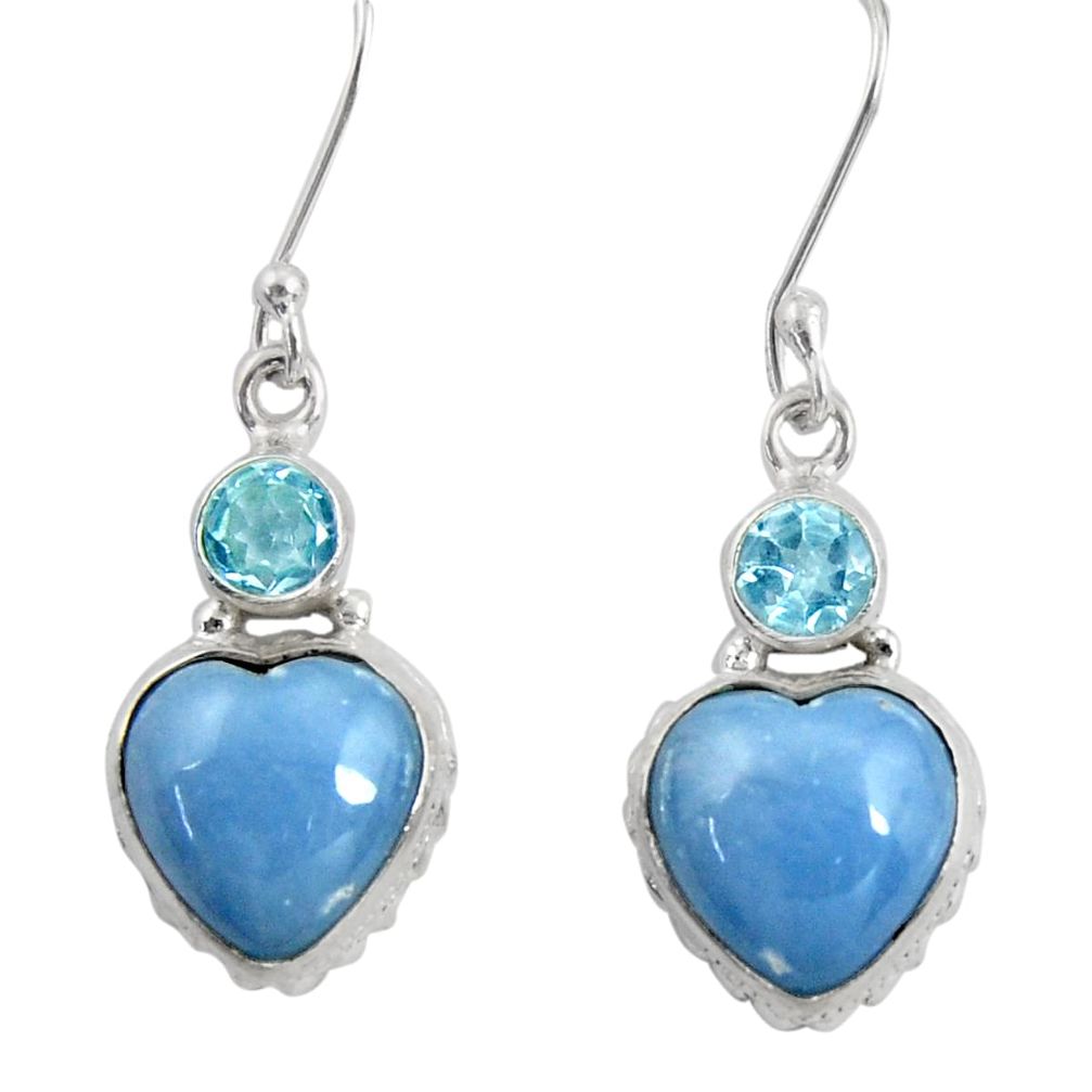 cts natural blue owyhee opal topaz dangle heart earrings d39512