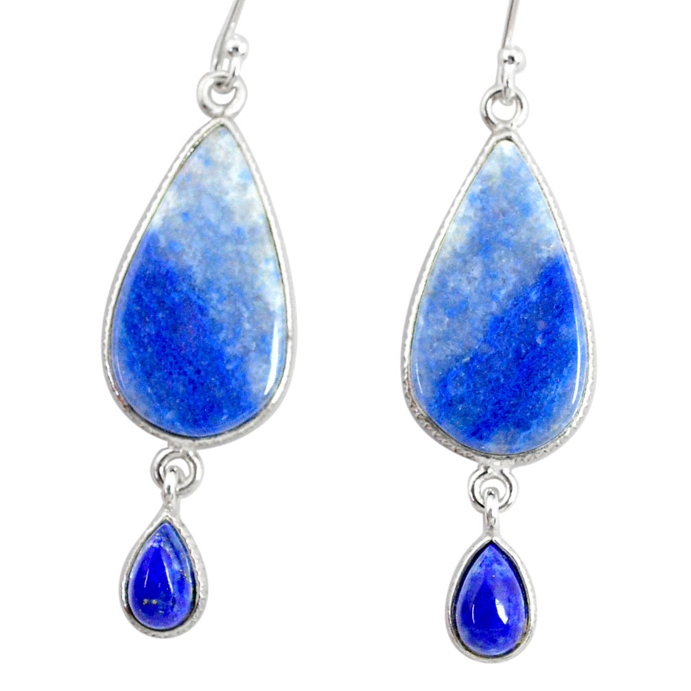 925 silver 18.15cts natural blue quartz palm stone dangle earrings r86965