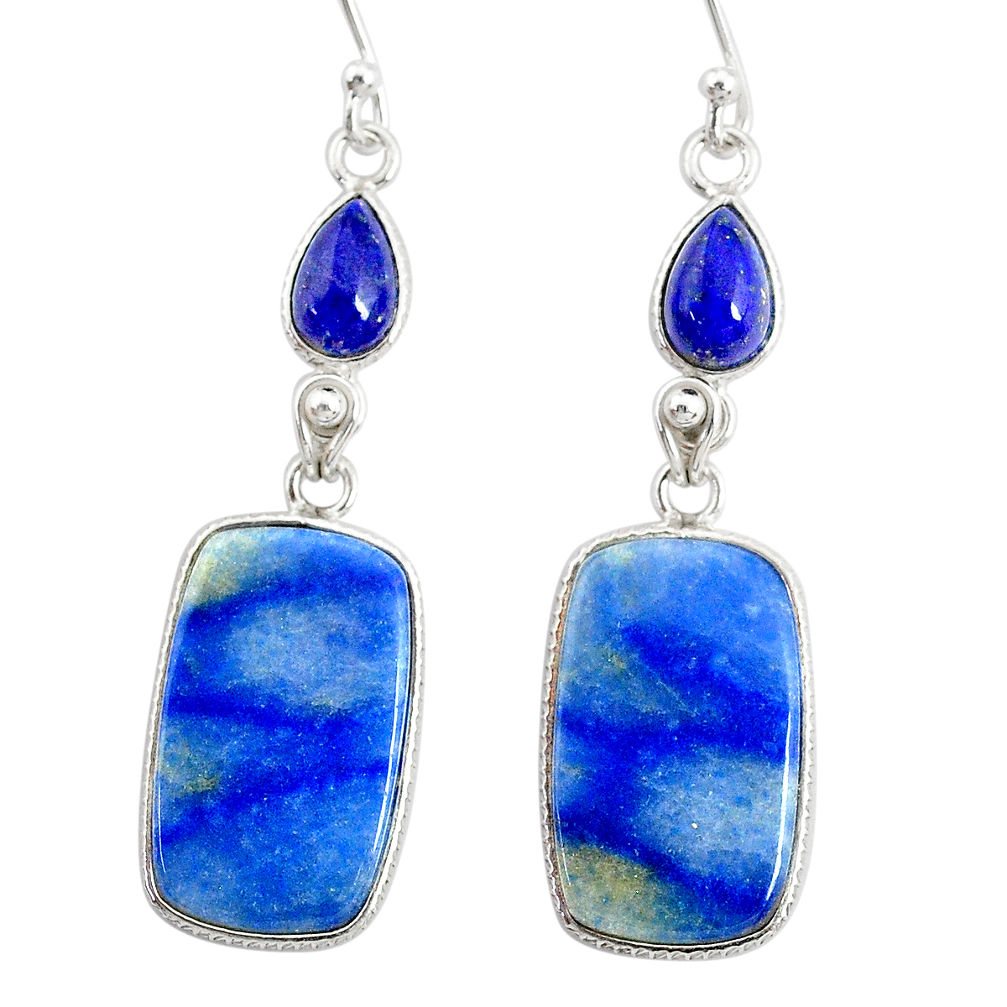 925 silver 19.03cts natural blue quartz palm stone dangle earrings r86969