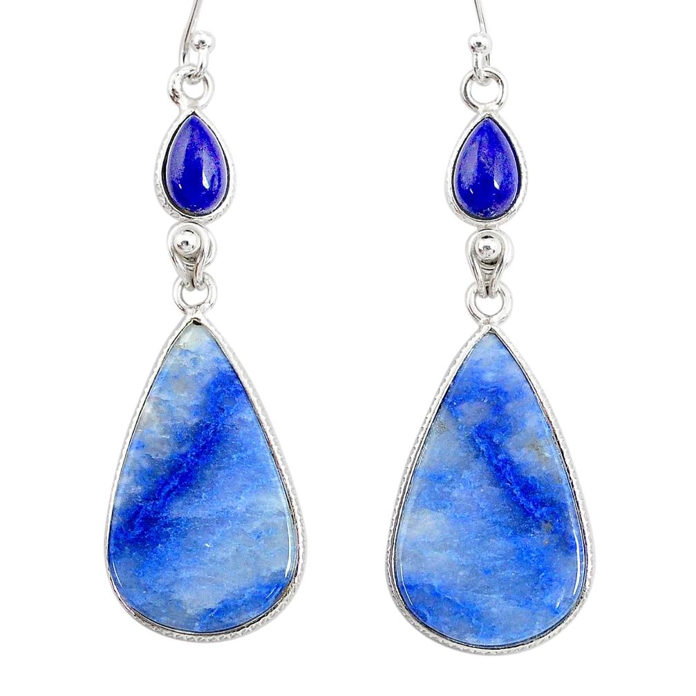 925 silver 19.79cts natural blue quartz palm stone dangle earrings r86973