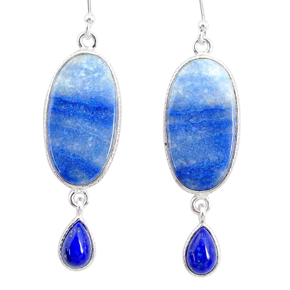 925 silver 18.09cts natural blue quartz palm stone dangle earrings r86984
