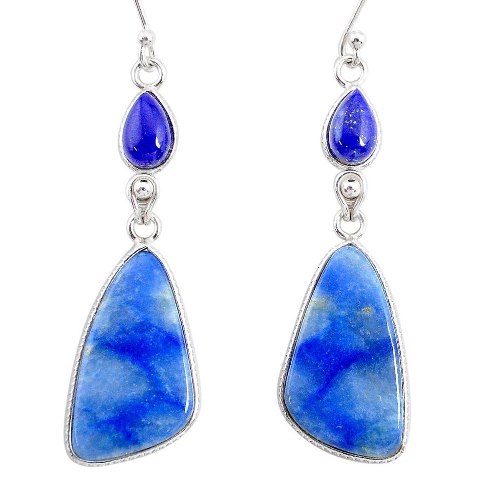 925 silver 18.12cts natural blue quartz palm stone dangle earrings r86987