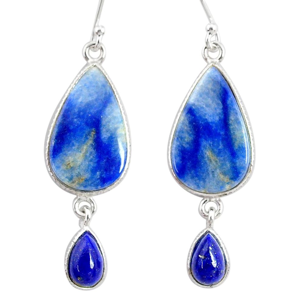 925 silver 14.02cts natural blue quartz palm stone dangle earrings r86995