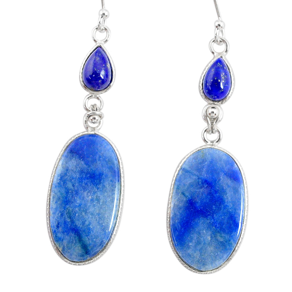 925 silver 20.10cts natural blue quartz palm stone dangle earrings r86999