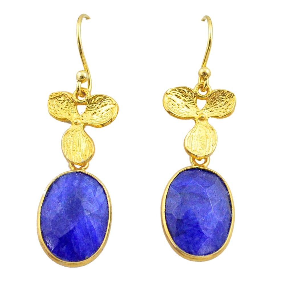 925 silver 10.62cts natural blue sapphire 14k gold birds charm earrings t44054