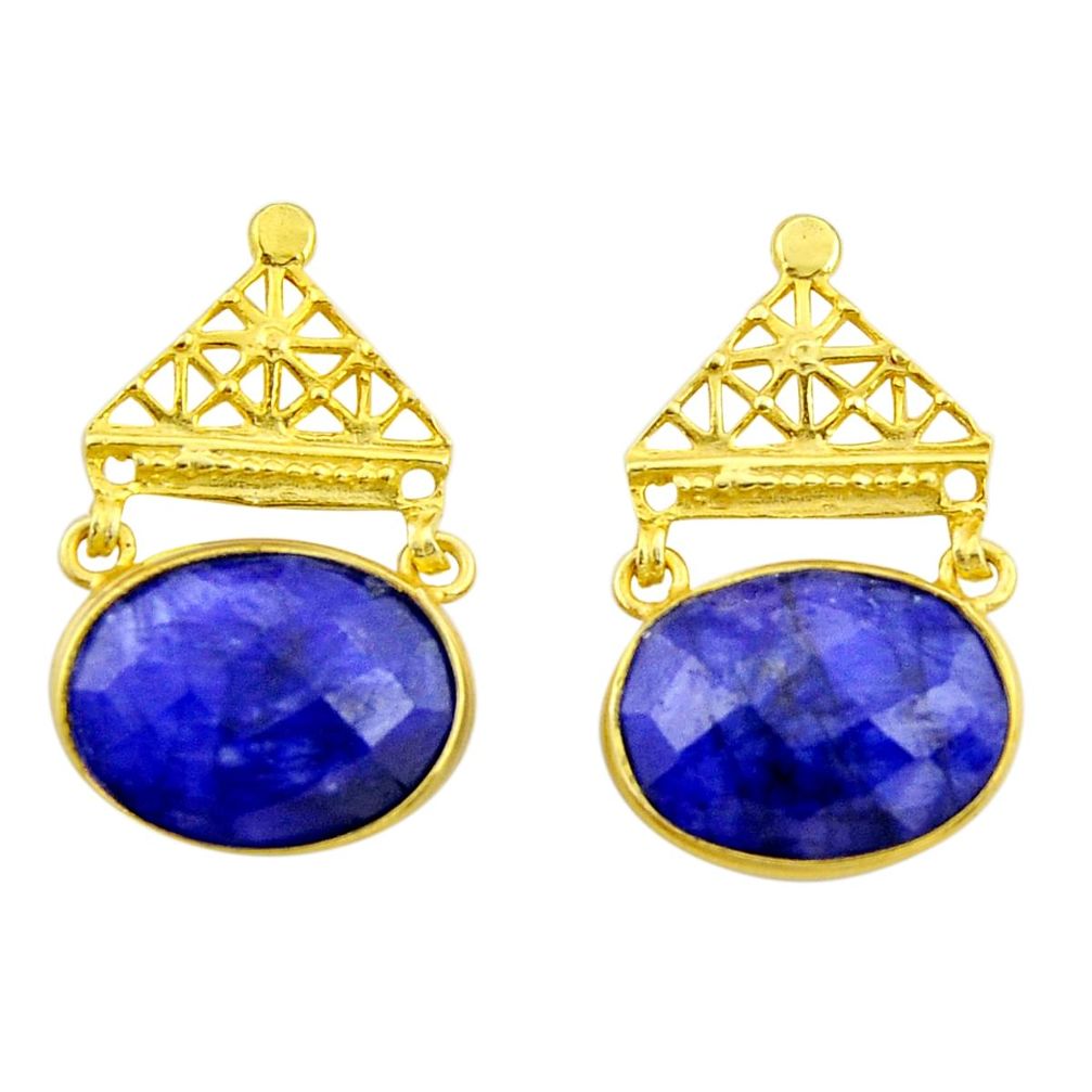 925 silver 21.01cts natural blue sapphire 14k gold dangle earrings r32751