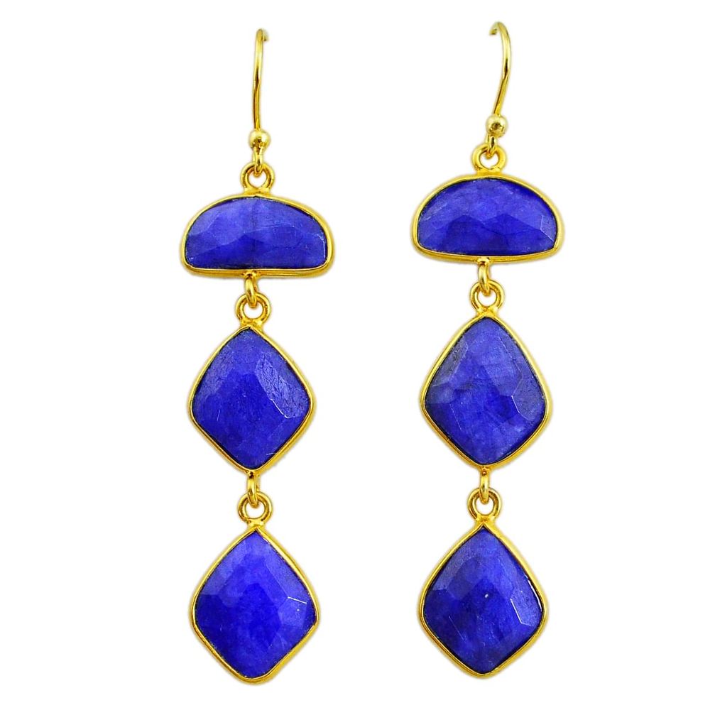 19.03cts natural blue sapphire 14k gold handmade dangle earrings t11552