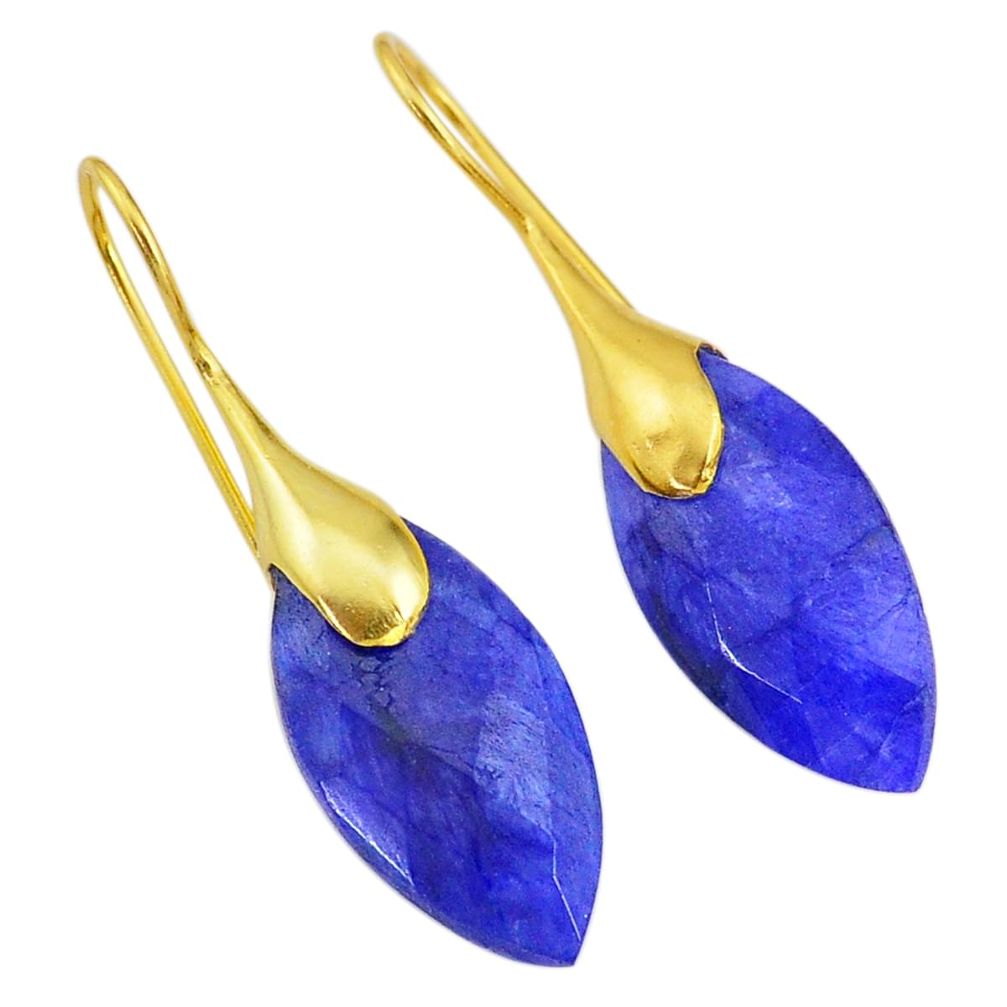 18.57cts natural blue sapphire 14k gold handmade dangle earrings jewelry t11571