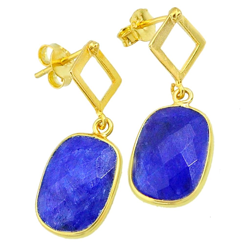 11.20cts natural blue sapphire 14k gold handmade dangle earrings jewelry t11600