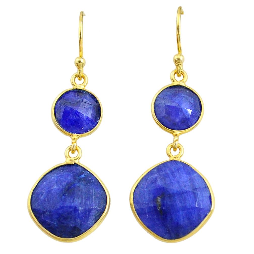 16.13cts natural blue sapphire 14k gold handmade dangle earrings t11607