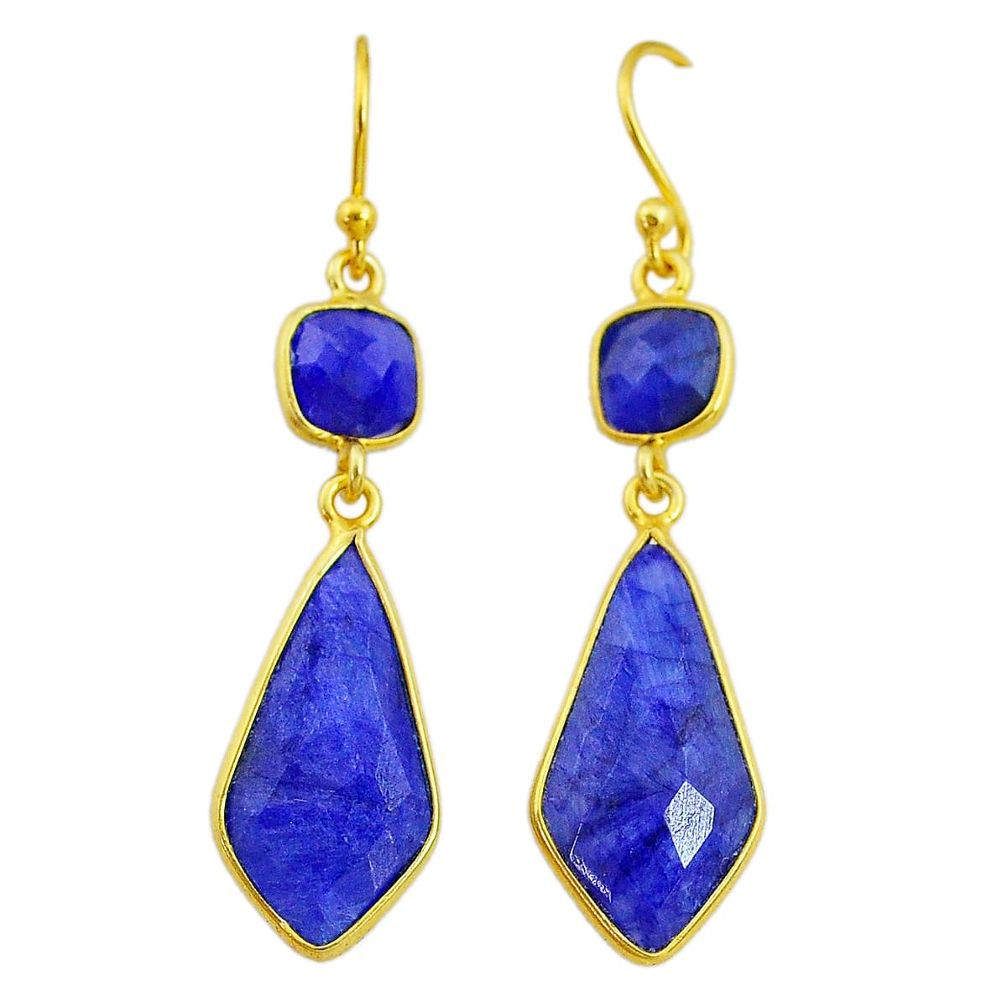 13.63cts natural blue sapphire 14k gold handmade dangle earrings t11659