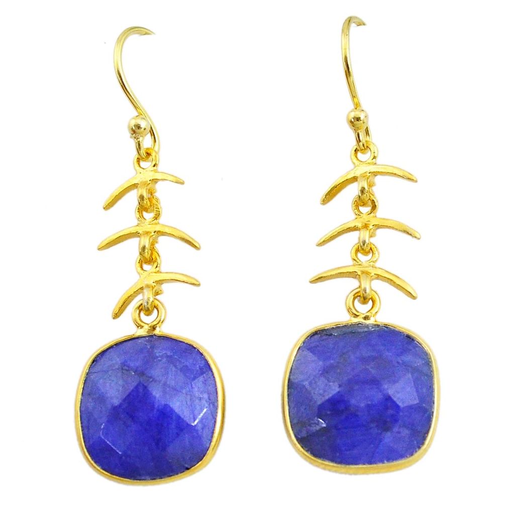 12.58cts natural blue sapphire 14k gold handmade dangle earrings t11668