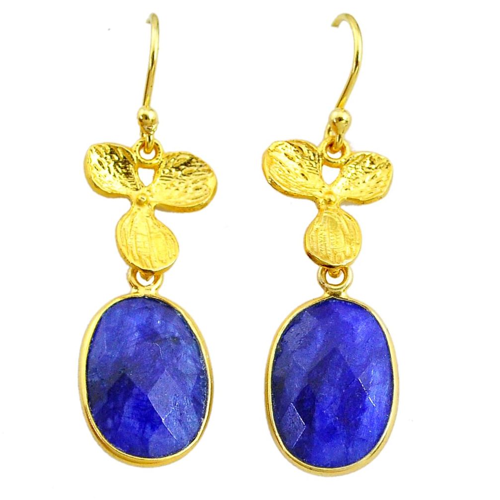 12.22cts natural blue sapphire 14k gold handmade dangle earrings t11684