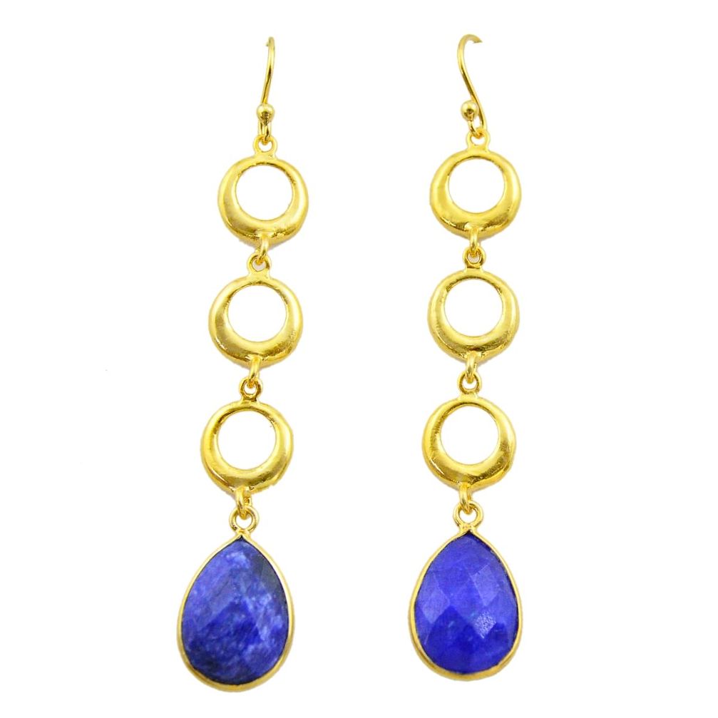 925 silver 11.95cts natural blue sapphire 14k gold dangle earrings t44140