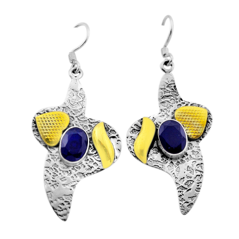 925 silver 4.59cts natural blue sapphire gold dangle earrings jewelry n51009