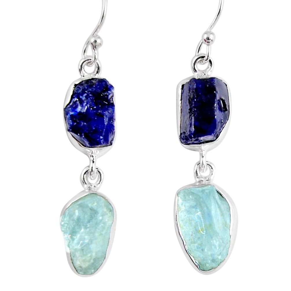 925 silver 18.15cts natural blue sapphire rough aquamarine rough earrings r55444