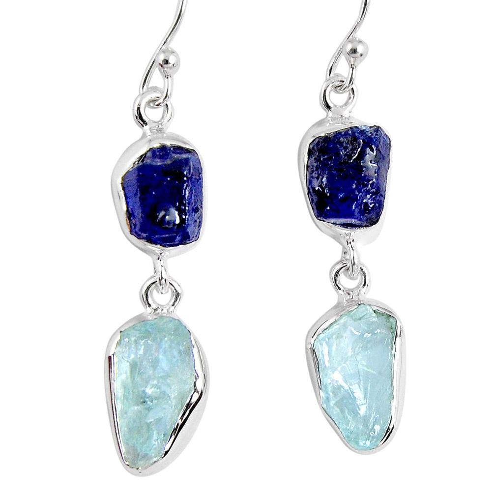 925 silver 14.90cts natural blue sapphire rough aquamarine rough earrings r55448
