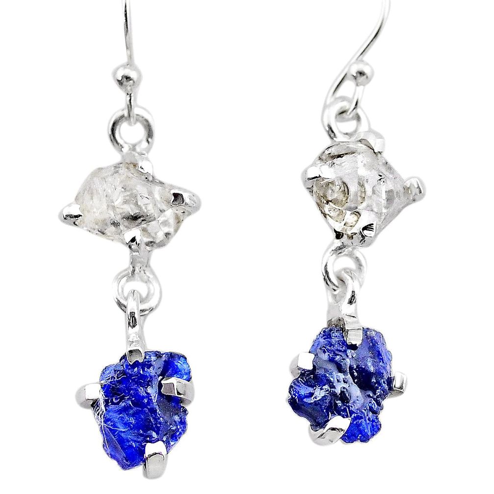 925 silver 8.01cts natural blue sapphire rough herkimer diamond earrings t25629