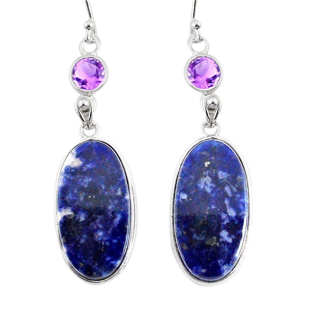 925 silver 16.71cts natural blue sodalite purple amethyst dangle earrings r75644