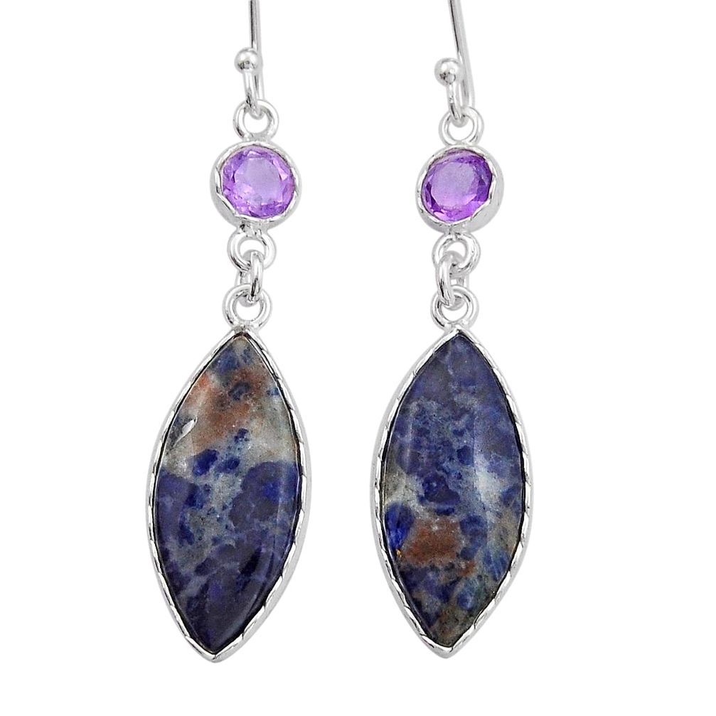 925 silver 11.45cts natural blue sodalite purple amethyst dangle earrings y20243
