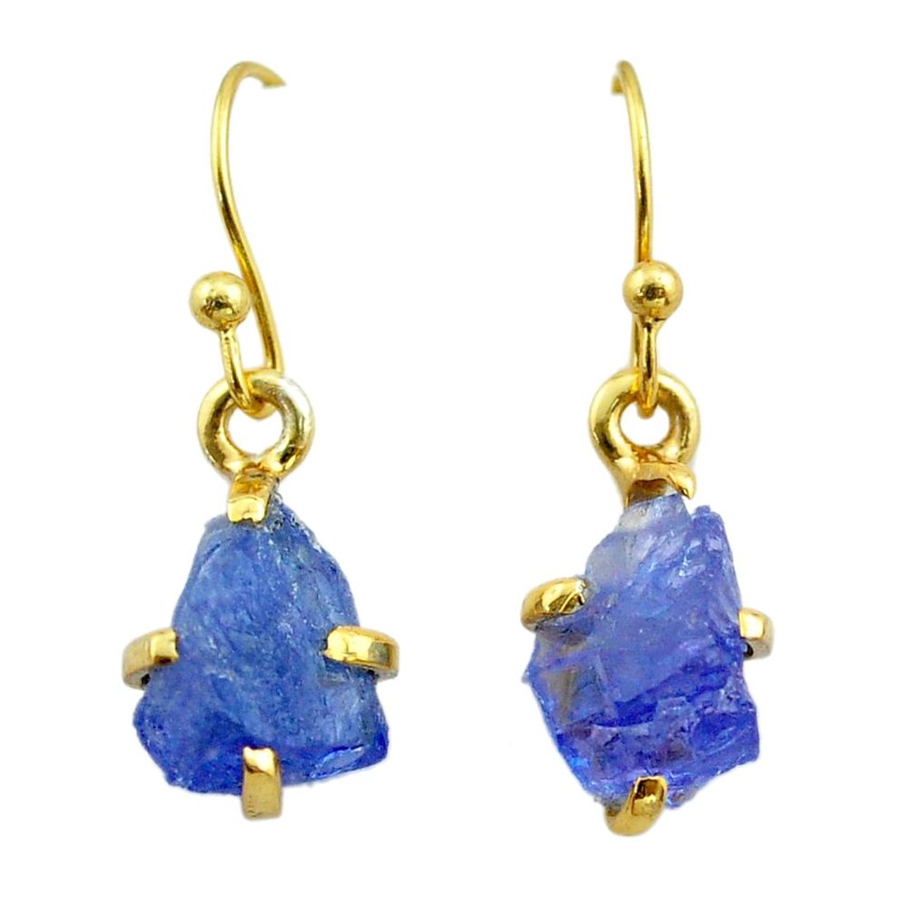 925 silver 5.24cts natural blue tanzanite raw 14k gold earrings jewelry t51196